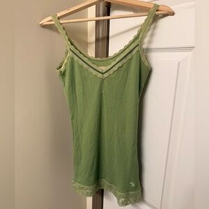 Vintage Y2K Abercrombie & Fitch Lime Green Lace Trim Long Line Tank Top Medium